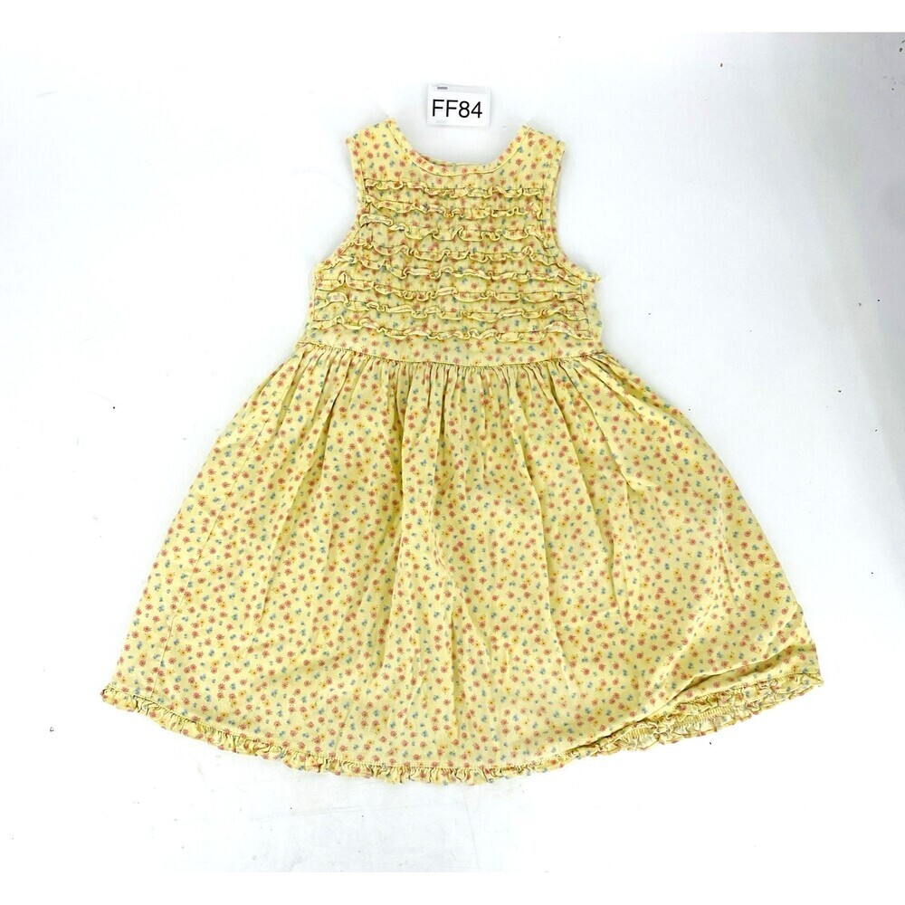 Laura Ashley Girls Yellow Micro Floral Cotton Dress Size 8 Ribbed Vintage Style